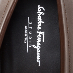 Pre Owned Salvatore Ferragamo Brown Croc Embossed Leather Penny Loafer Size 44.5