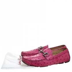 Pre Owned Salvatore Ferragamo Pink Ostrich Leather Horsebit Slip On Loafers Size 45