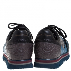 Salvatore Ferragamo Multicolor Croc Embossed Leather Michael Lace Up Sneakers Size 40