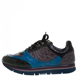 Salvatore Ferragamo Multicolor Croc Embossed Leather Michael Lace Up Sneakers Size 40