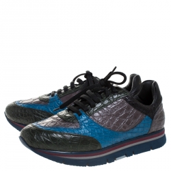 Salvatore Ferragamo Multicolor Croc Embossed Leather Michael Lace Up Sneakers Size 40