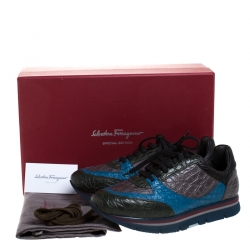 Salvatore Ferragamo Multicolor Croc Embossed Leather Michael Lace Up Sneakers Size 40