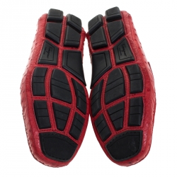 مملوكة مسبقًا Salvatore Ferragamo Red Ostrich Effect Leather Parigi Driving Loafers Size 40