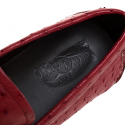 مملوكة مسبقًا Salvatore Ferragamo Red Ostrich Effect Leather Parigi Driving Loafers Size 40