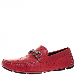 مملوكة مسبقًا Salvatore Ferragamo Red Ostrich Effect Leather Parigi Driving Loafers Size 40