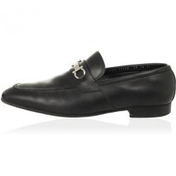 Pre Owned Salvatore Ferragamo Black Leather Gancino Bit Loafers Size 44