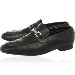 Pre Owned Salvatore Ferragamo Black Leather Gancino Bit Loafers Size 44