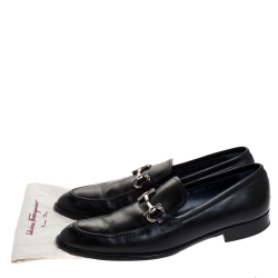 Pre Owned حذاء لوفرز سالفاتوري فيراغامو غانسيني بيت جلد أسود مقاس 44.5