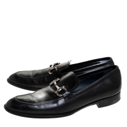 Pre Owned حذاء لوفرز سالفاتوري فيراغامو غانسيني بيت جلد أسود مقاس 44.5