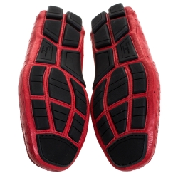 Pre Owned Salvatore Ferragamo Red Ostrich Leather Parigi Driving Loafers Size 43