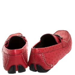 Pre Owned Salvatore Ferragamo Red Ostrich Leather Parigi Driving Loafers Size 43