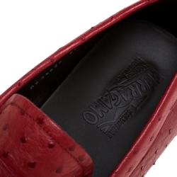 Pre Owned Salvatore Ferragamo Red Ostrich Leather Parigi Driving Loafers Size 43