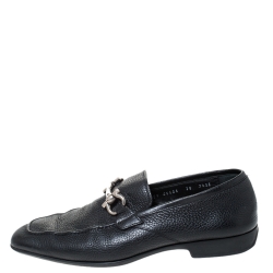 Pre Owned Salvatore Ferragamo Black Leather Mason Gancio Bit Loafers Size 41.5