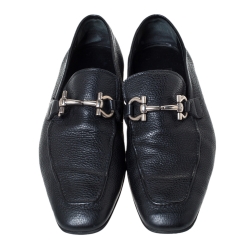 Pre Owned Salvatore Ferragamo Black Leather Mason Gancio Bit Loafers Size 41.5
