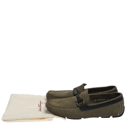 Pre Owned Salvatore Ferragamo Green Suede Gancio Bit Loafers Size 42