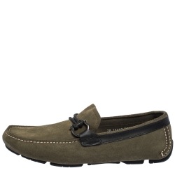 Pre Owned Salvatore Ferragamo Green Suede Gancio Bit Loafers Size 42