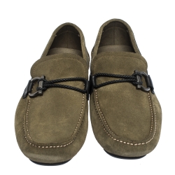 Pre Owned Salvatore Ferragamo Green Suede Gancio Bit Loafers Size 42