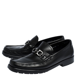 Salvatore Ferragamo Black Leather Gancini Bit Loafers Size 43