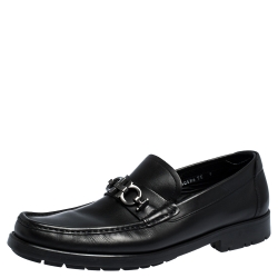 Salvatore Ferragamo Black Leather Gancini Bit Loafers Size 43