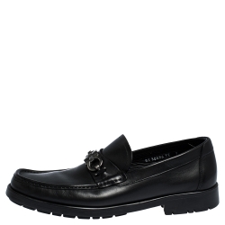 Salvatore Ferragamo Black Leather Gancini Bit Loafers Size 43