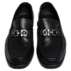 Salvatore Ferragamo Black Leather Gancini Bit Loafers Size 43