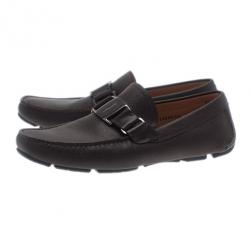 Pre Owned Salvatore Ferragamo Brown Textured Leather Ornamented Drivers Size 42