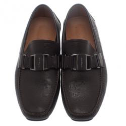 Pre Owned Salvatore Ferragamo Brown Textured Leather Ornamented Drivers Size 42