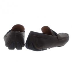 Pre Owned Salvatore Ferragamo Brown Textured Leather Ornamented Drivers Size 42