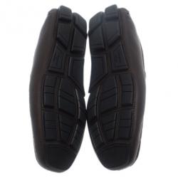 Pre Owned Salvatore Ferragamo Brown Textured Leather Ornamented Drivers Size 42