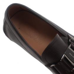 Pre Owned Salvatore Ferragamo Brown Textured Leather Ornamented Drivers Size 42