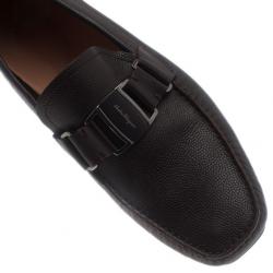 Pre Owned Salvatore Ferragamo Brown Textured Leather Ornamented Drivers Size 42