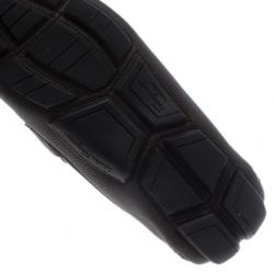 Pre Owned Salvatore Ferragamo Brown Textured Leather Ornamented Drivers Size 42