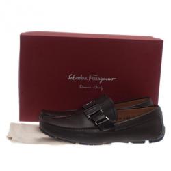 Pre Owned Salvatore Ferragamo Brown Textured Leather Ornamented Drivers Size 42