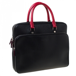 Pre Owned Salvatore Ferragamo Black/Red Leather Laptop Bag