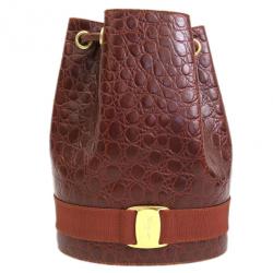 Salvatore Ferragamo Brown Embossed Leather Vara Backpack