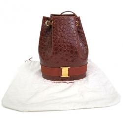 Salvatore Ferragamo Brown Embossed Leather Vara Backpack
