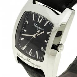Pre Owned Salvatore Ferragamo Black Stainless Steel Firenze Men's Wristwatch 38 mm