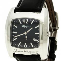 Pre Owned Salvatore Ferragamo Black Stainless Steel Firenze Men's Wristwatch 38 mm