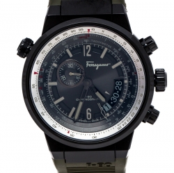 Pre Owned Salvatore Ferragamo Green Black PVD Coated Stainless Steel F-80 Pilot Men's Wristwatch 44 mm