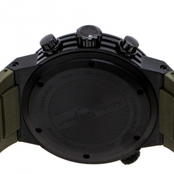 Pre Owned Salvatore Ferragamo Green Black PVD Coated Stainless Steel F-80 Pilot Men's Wristwatch 44 mm
