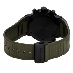 Pre Owned Salvatore Ferragamo Green Black PVD Coated Stainless Steel F-80 Pilot Men's Wristwatch 44 mm