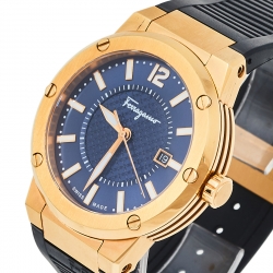 Salvatore Ferragamo Blue Rose Gold Tone Stainless Steel F-80 FIF050015 Men's Wristwatch 44 mm