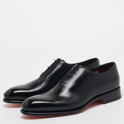 Pre Owned Santoni Black Leather Lace Up Oxfords Size 43