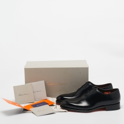 Pre Owned Santoni Black Leather Lace Up Oxfords Size 43