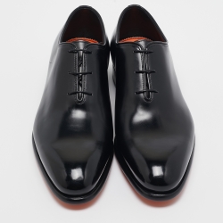 Pre Owned Santoni Black Leather Lace Up Oxfords Size 43