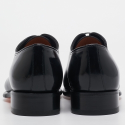 Pre Owned Santoni Black Leather Lace Up Oxfords Size 43