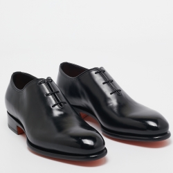 Pre Owned Santoni Black Leather Lace Up Oxfords Size 43