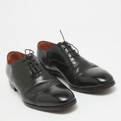 Santoni Black Leather Lace Up Oxfords Size 42