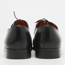 Santoni Black Leather Lace Up Oxfords Size 42