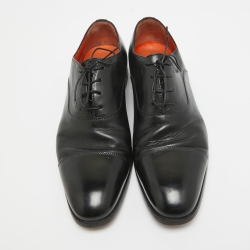 Santoni Black Leather Lace Up Oxfords Size 42